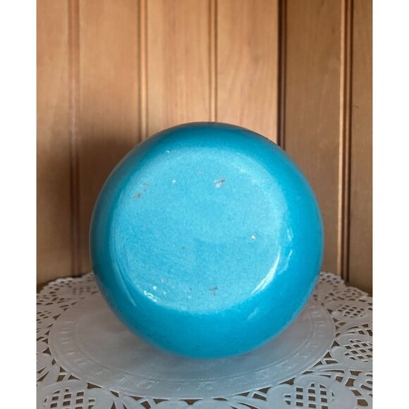 Vintage Unique Turquoise & Gold Crackle Ceramic Vase Pink Drip Accents Flower - Picture 8 of 8